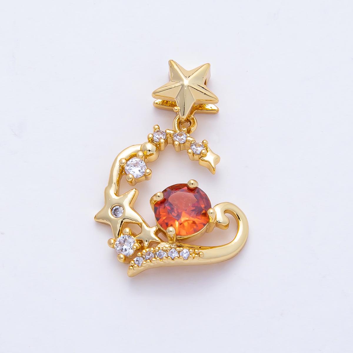 18K Gold Filled 16.7mm Celestial Stars with Red Round CZ Pendant Charm Majestic Pendant Jewelry Making Supply Bracelet Necklace | AF1183