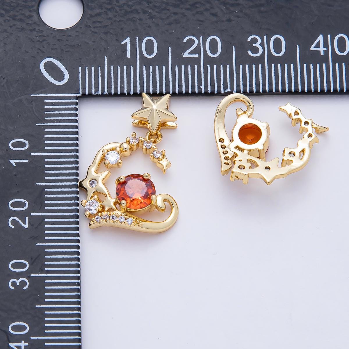 18K Gold Filled 16.7mm Celestial Stars with Red Round CZ Pendant Charm Majestic Pendant Jewelry Making Supply Bracelet Necklace | AF1183