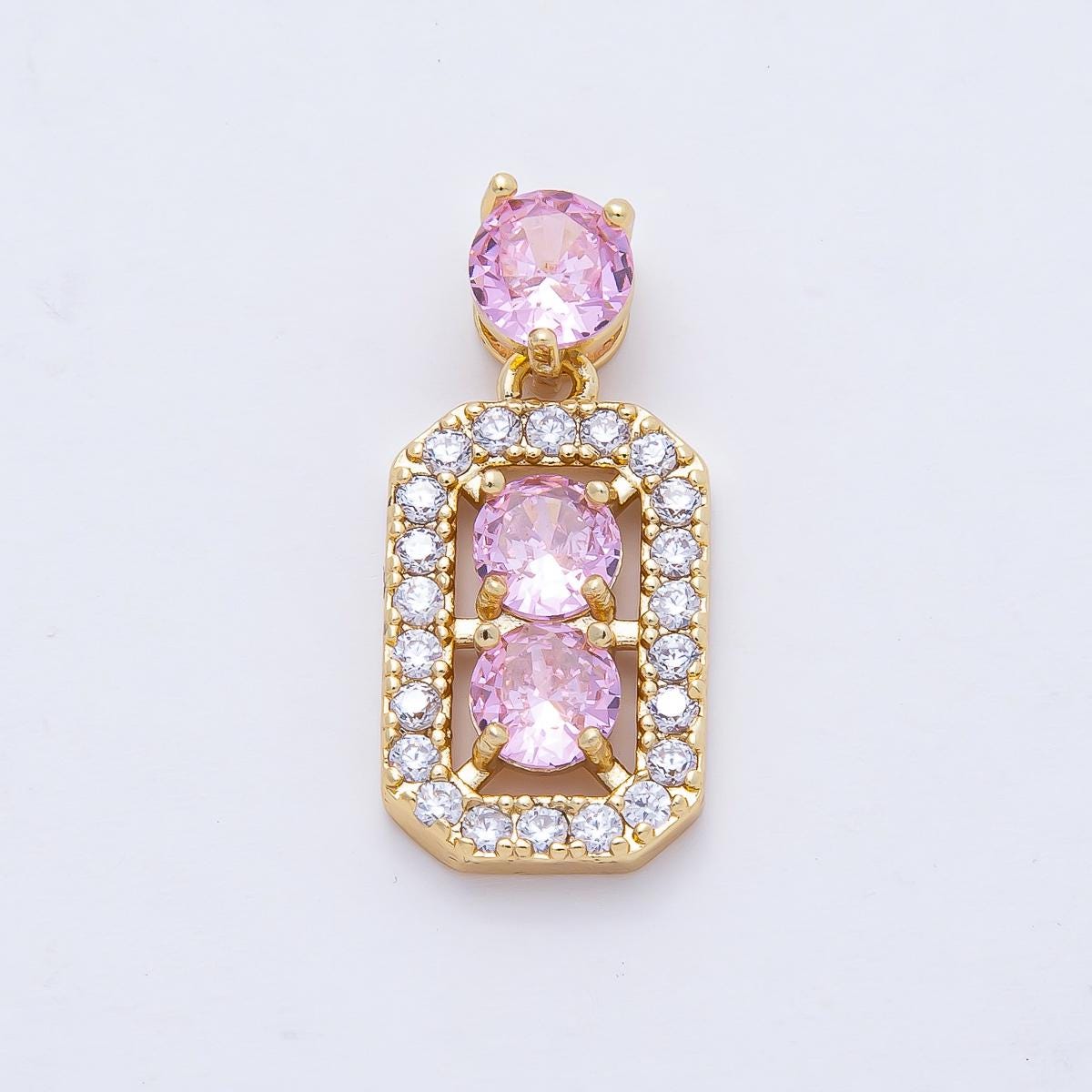 18K Gold Filled 16.9mm Pink CZ Square Geometric Pendant Halo Crystals Luxury Charm for Necklace Making Elegant Jewelry Gift Idea | AF1184