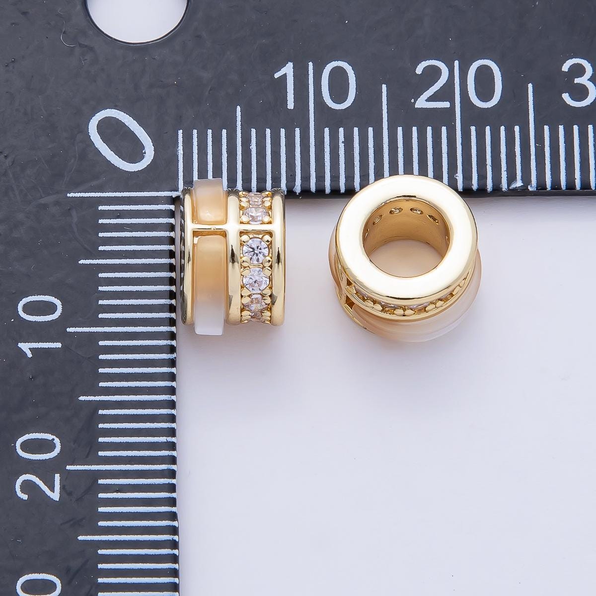 18K Gold Filled 10mm Orange Cat's Eye with CZ Rondelle Beads Barrel Charm for Bracelets Necklace Making or Luxury DIY Jewelry Design | B367