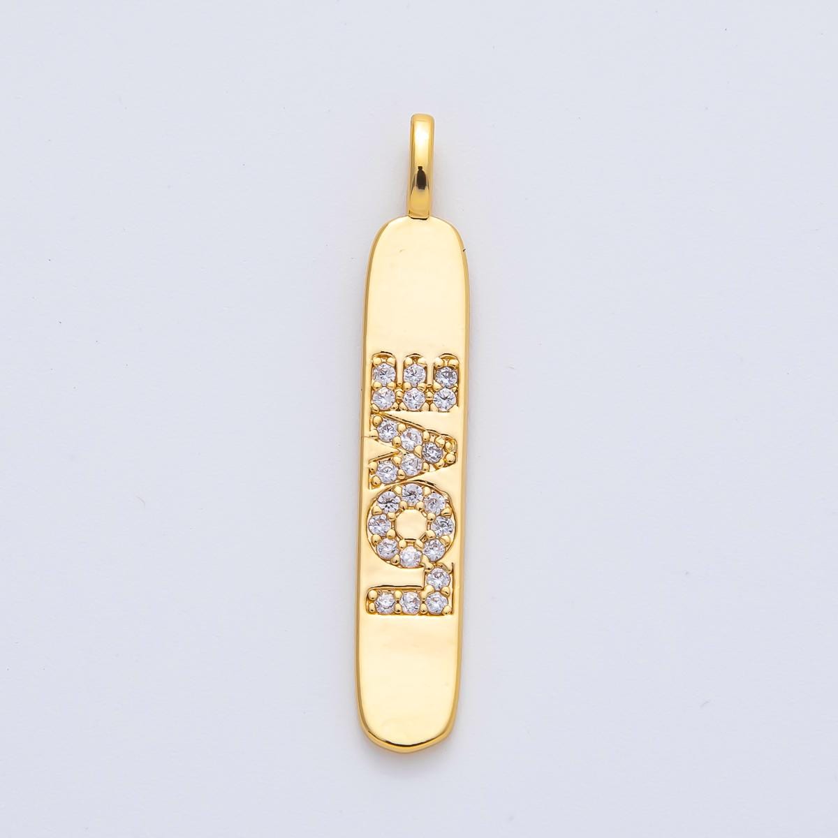 18K Gold Filled 32.3mm Micro Paved CZ Valentine Love Tag Bar Vertical Pendant for Necklace Making Valentine Jewelry Gift Idea | AF1185