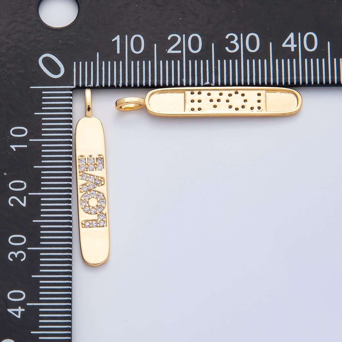 18K Gold Filled 32.3mm Micro Paved CZ Valentine Love Tag Bar Vertical Pendant for Necklace Making Valentine Jewelry Gift Idea | AF1185