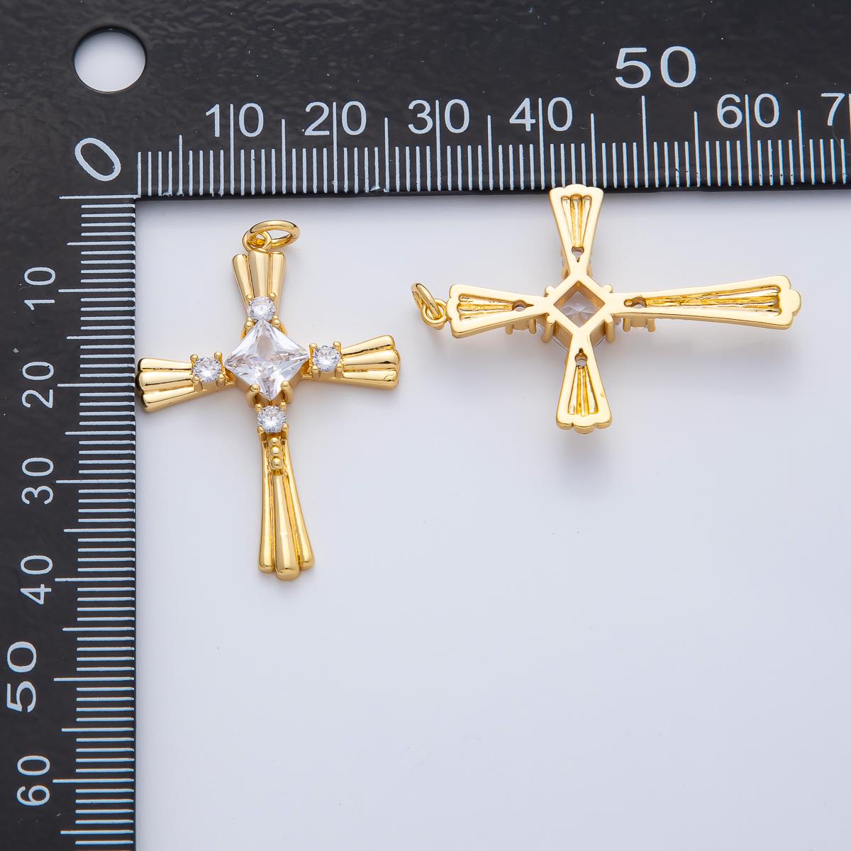 18K Gold Filled 36mm CZ Ribbed Lined Religious Cross Charm Luxury Faith Jewelry Gift for Women and Men DIY Jewelry Making Supply | AF1467
