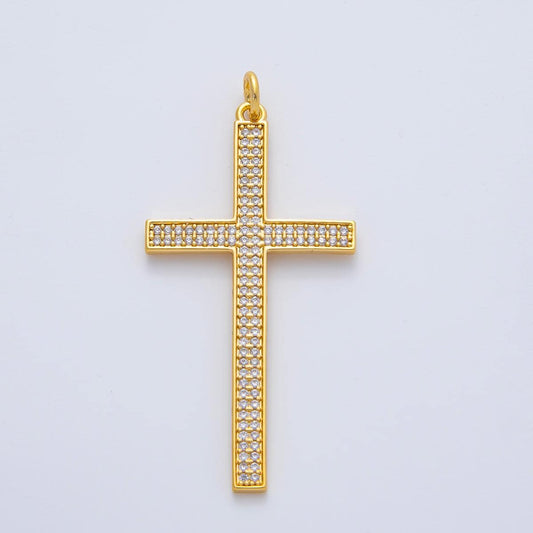 18K Gold Filled 42.3mm Micro Paved CZ Religious Cross Charm Faith Jewelry Gift for Women and Men DIY Jewelry Making Supply Designs | AF1468