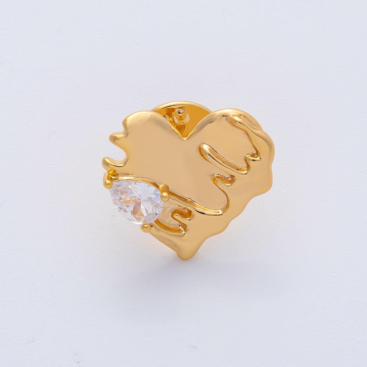 18K Gold Filled Clear CZ Teardrop Molten Heart Pin Brooch Finding Dainty Drip Love Pin for Jackets Bags or Accessories Gift Ideas | Z1476