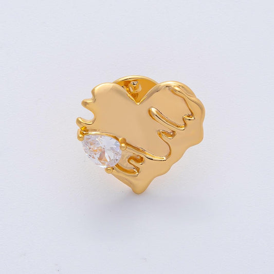 18K Gold Filled Clear CZ Teardrop Molten Heart Pin Brooch Finding Dainty Drip Love Pin for Jackets Bags or Accessories Gift Ideas | Z1476