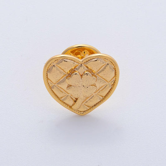 18K Gold Filled Clover Quilted Heart Pin Brooch Mini Finding | Z1477