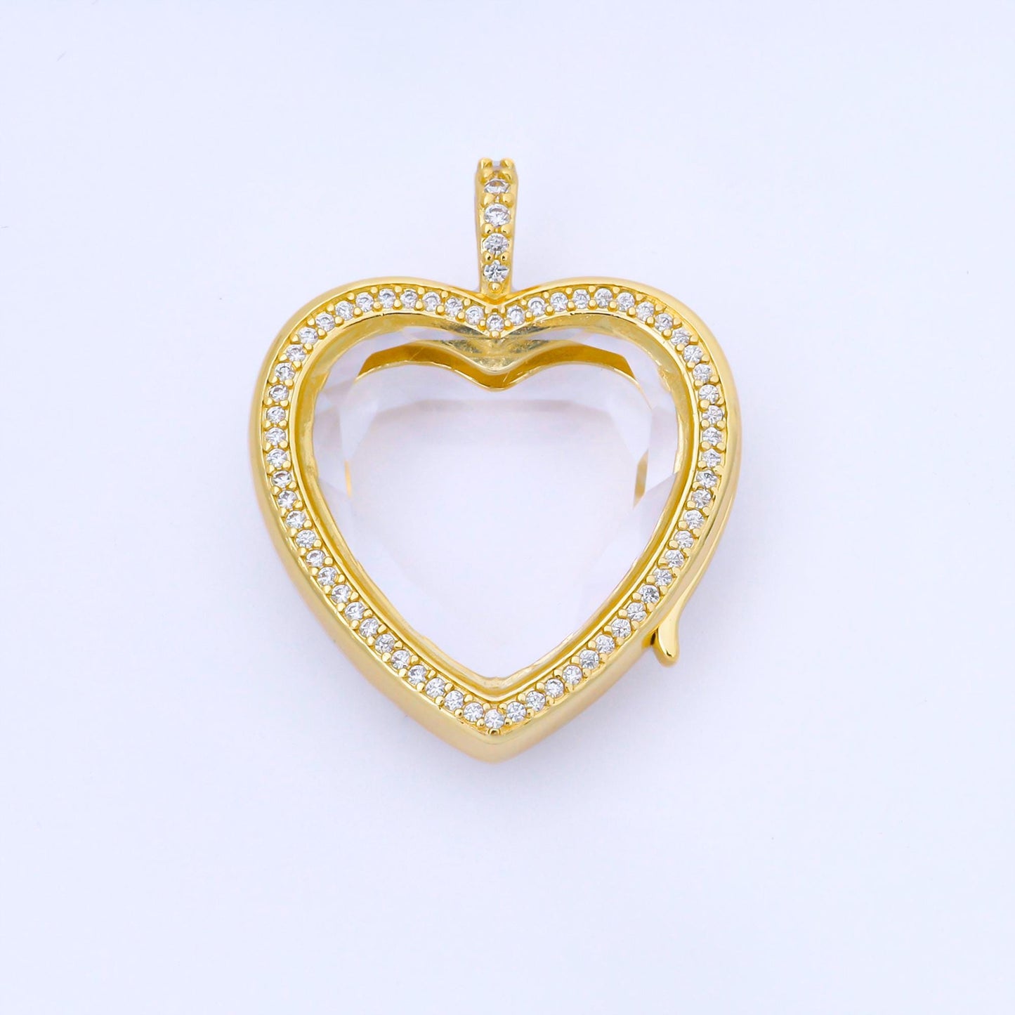 New CZ Dainty Heart Shaped Glass Case Pendant Locket Customizable DIY Charm Component Necklace, Bracelet AA-1672