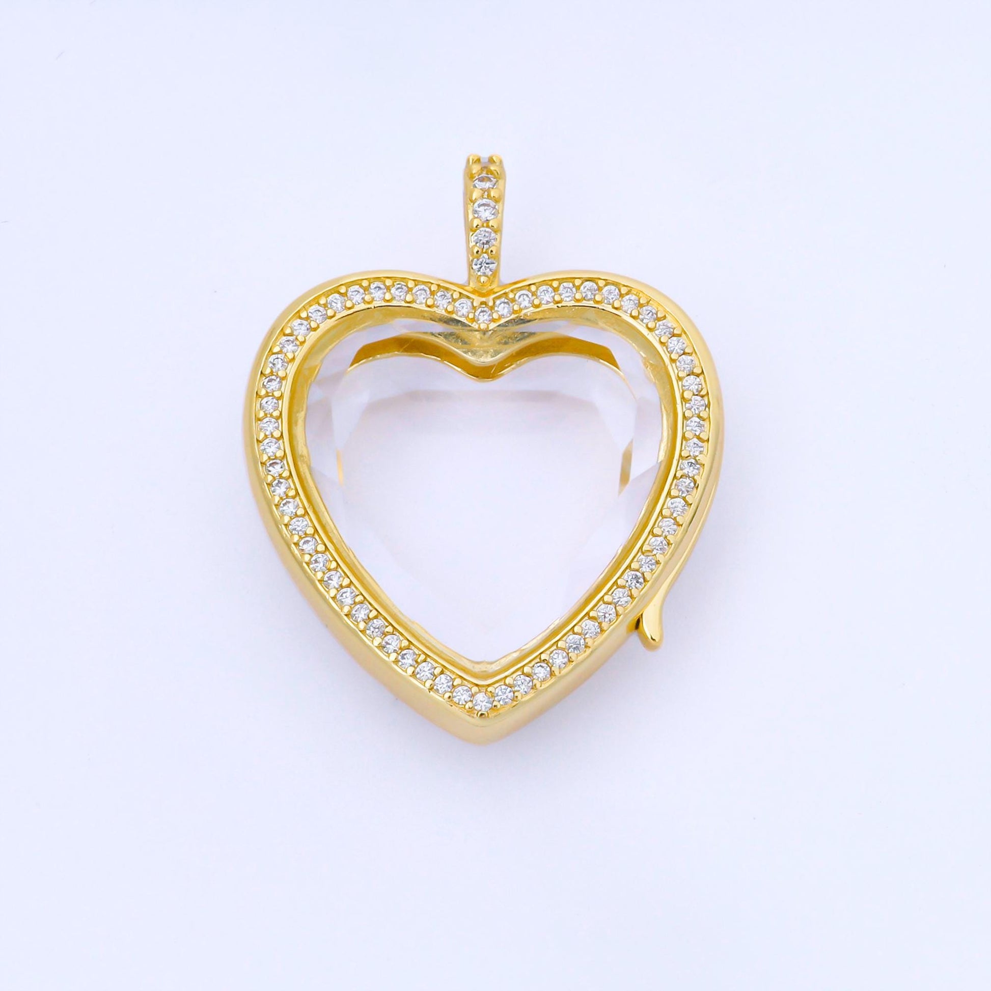 New CZ Dainty Heart Shaped Glass Case Pendant Locket Customizable DIY Charm Component Necklace, Bracelet AA-1672