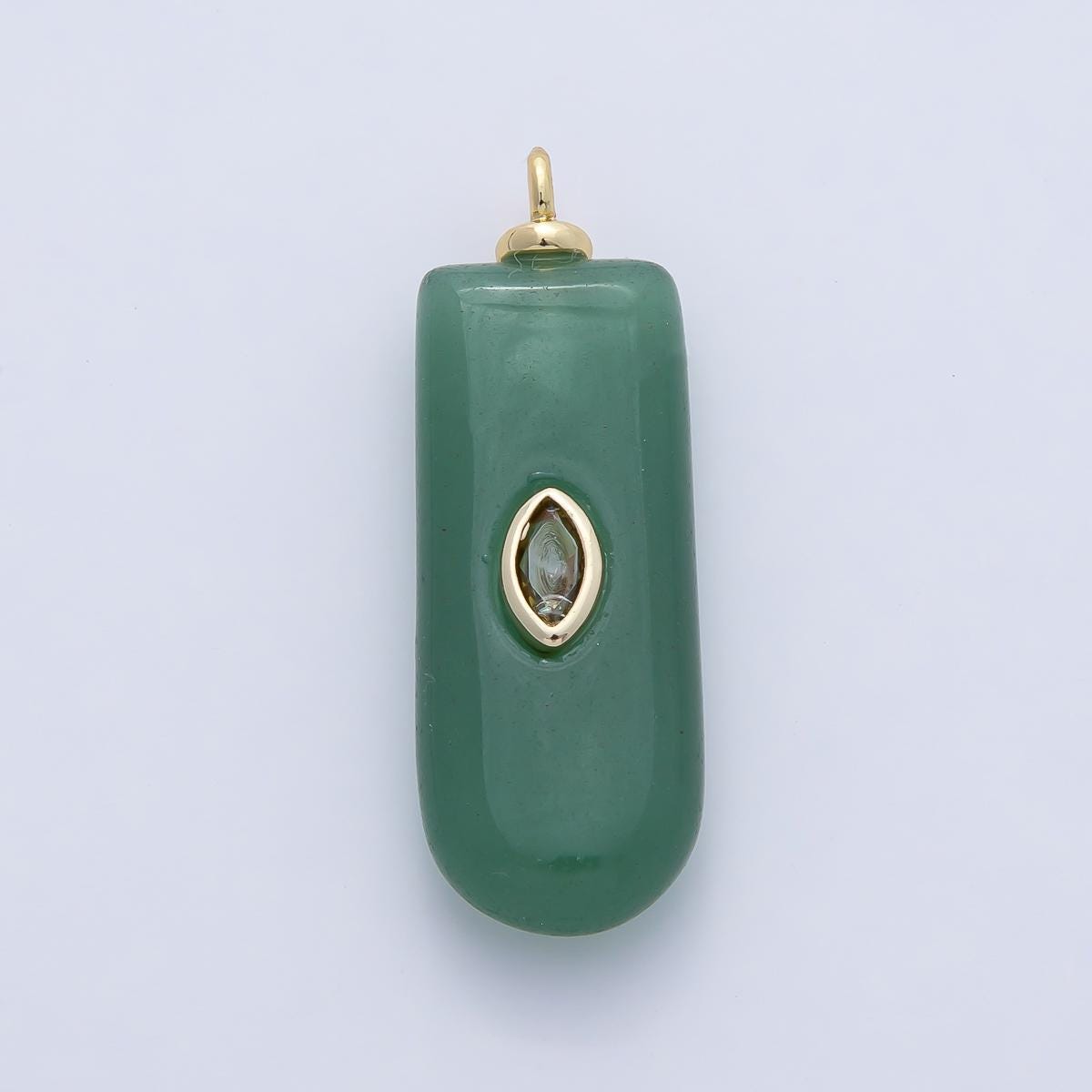 18K Gold Filled 34.8mm Yellow CZ Green Aventurine Oblong Tube Gemstone Charm Raw Stone Pendant Jewelry Making Supply Healing Stone | AF1470