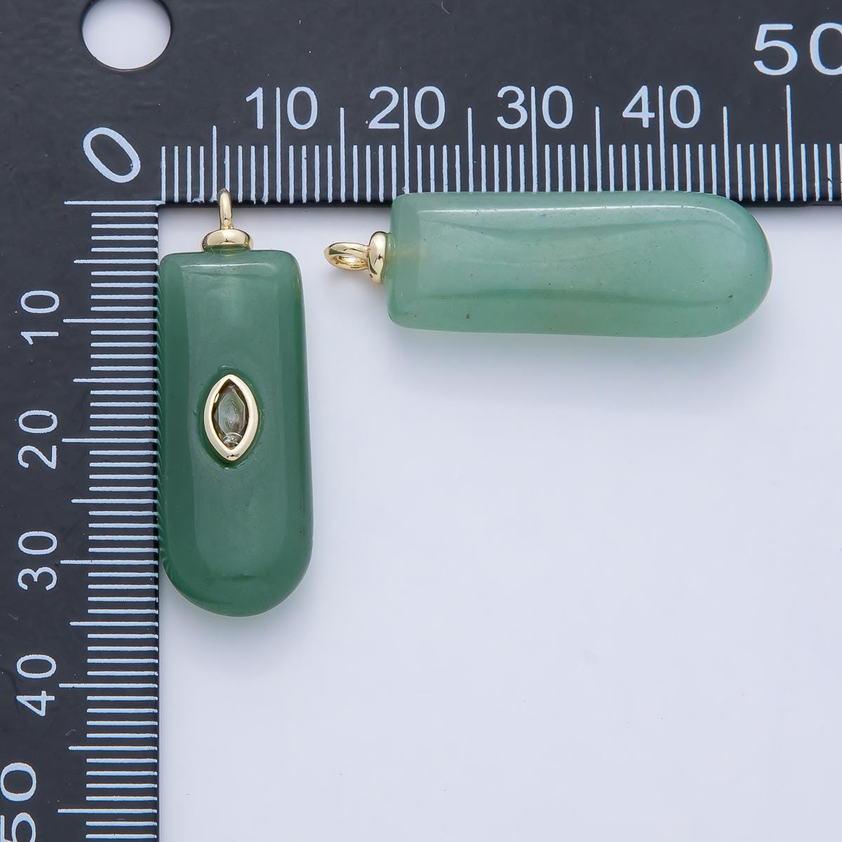 18K Gold Filled 34.8mm Yellow CZ Green Aventurine Oblong Tube Gemstone Charm Raw Stone Pendant Jewelry Making Supply Healing Stone | AF1470