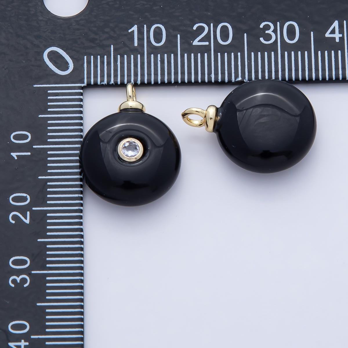 18K Gold Filled 20.1 mm Clear CZ Black Onyx Round Gemstone Charm Pendant DIY Jewelry Making and Accessories Healing Stone Crystal | AF1471