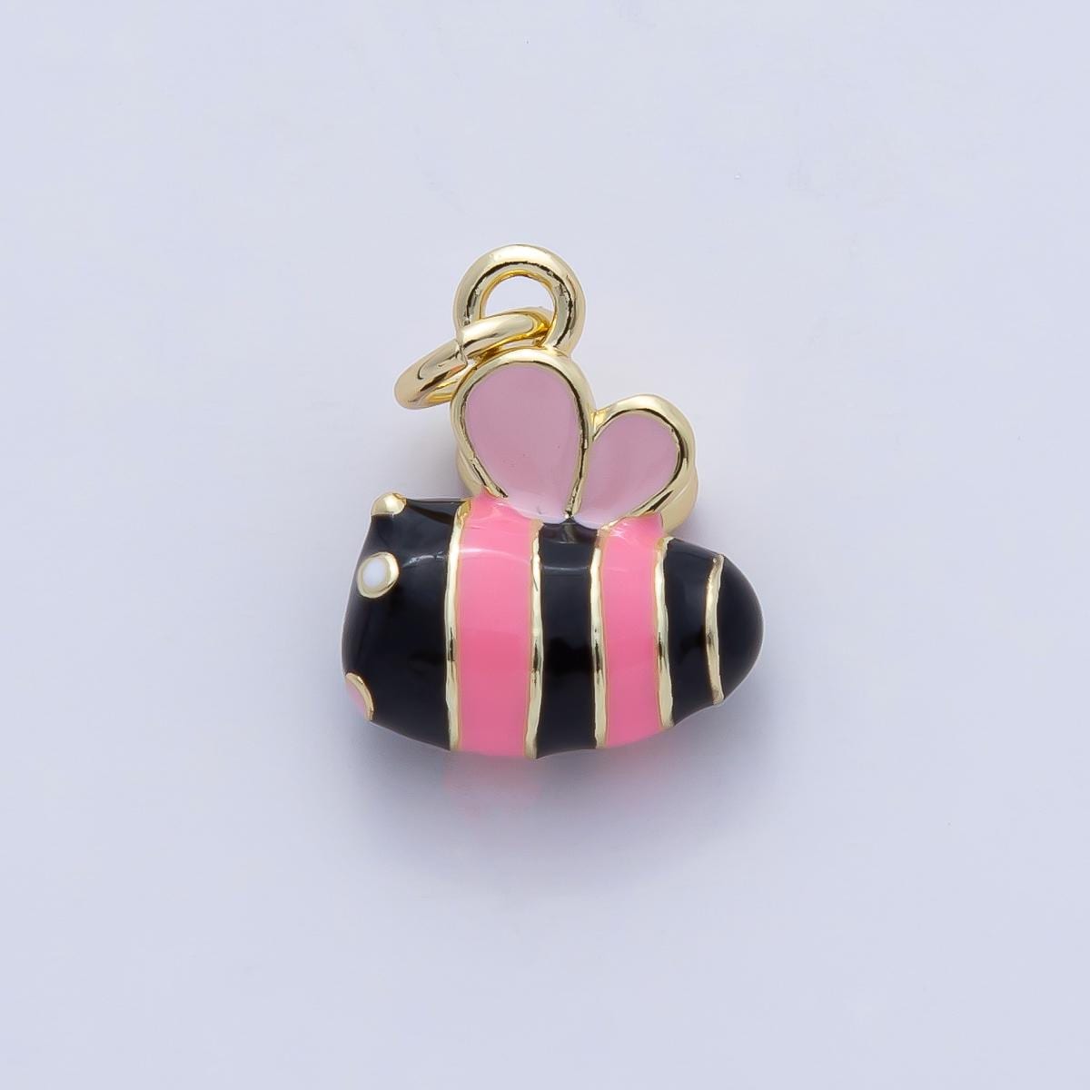 18K Gold Filled 13.7mm Pink Yellow Enamel Bumble Bee Insect Charm Dainty Bee Charm Bracelet Necklace for DIY Jewelry Making Supply | AF1472