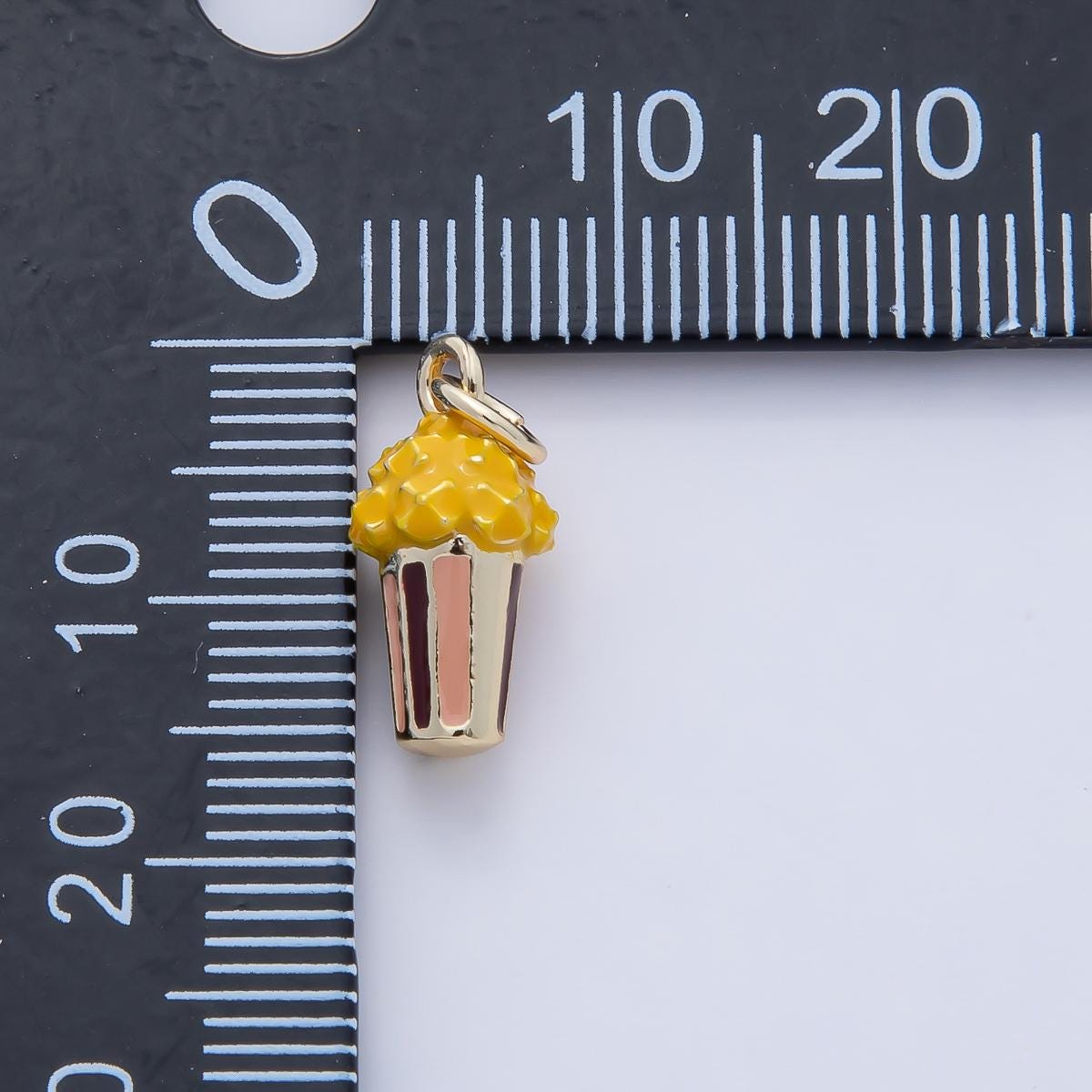 18K Gold Filled Popcorn Snack Enamel Multidimensional 3D Charm Necklace Bracelet Earring DIY Jewelry Making Supply Gold Movie Night | AF1473