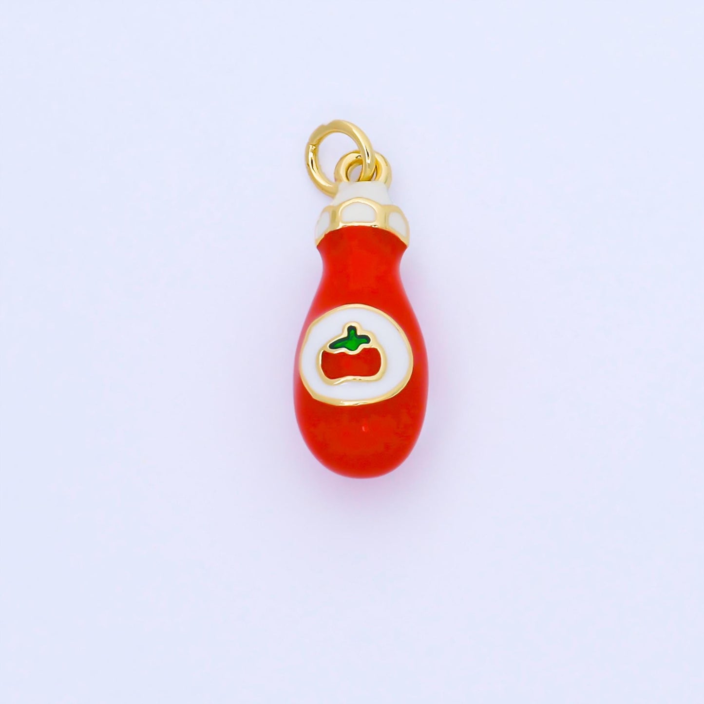 Tomato Ketchup charm Junk food enamel charm 18K Gold Filled Charm Bar Bracelets and Necklaces Charms for DIY Jewelry Making AF-1564