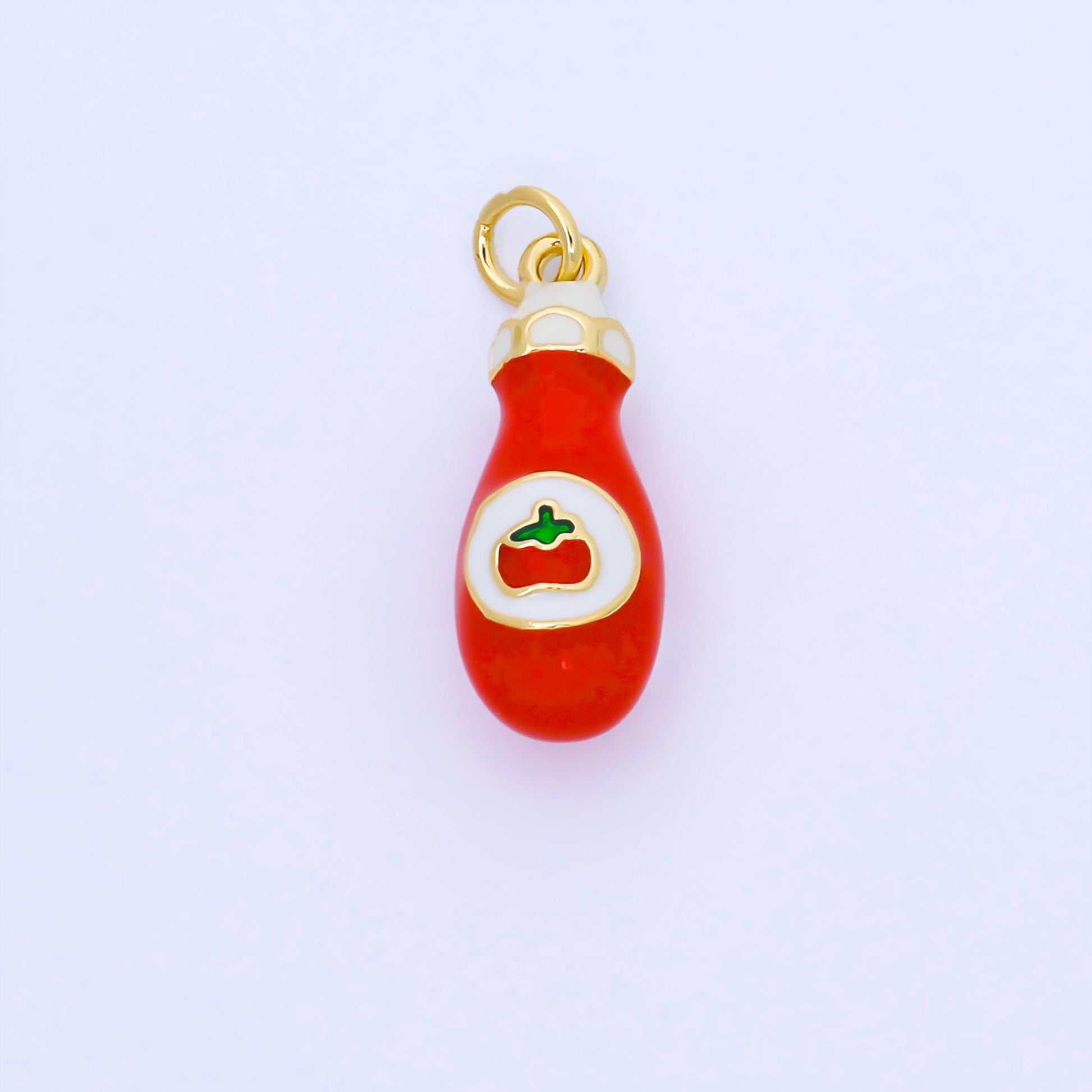 Tomato Ketchup charm Junk food enamel charm 18K Gold Filled Charm Bar Bracelets and Necklaces Charms for DIY Jewelry Making AF-1564