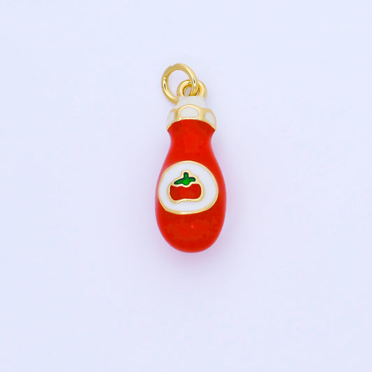 Tomato Ketchup charm Junk food enamel charm 18K Gold Filled Charm Bar Bracelets and Necklaces Charms for DIY Jewelry Making AF-1564