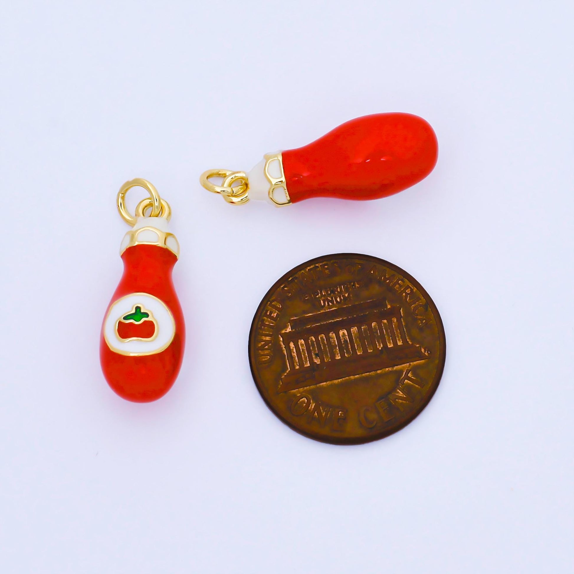 Tomato Ketchup charm Junk food enamel charm 18K Gold Filled Charm Bar Bracelets and Necklaces Charms for DIY Jewelry Making AF-1564