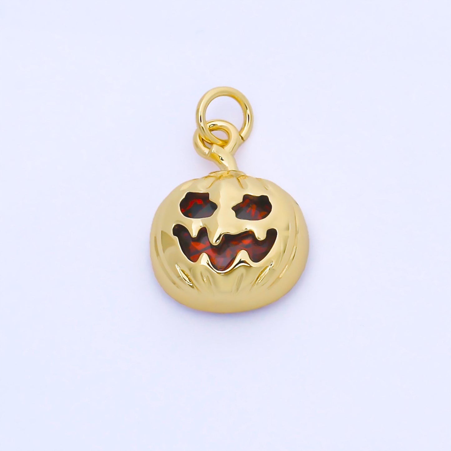 Red Cubic gold filled jack o lantern pumpkin face cz micro pave charm bracelet necklace earring pendant for halloween jewelry making, AF1565