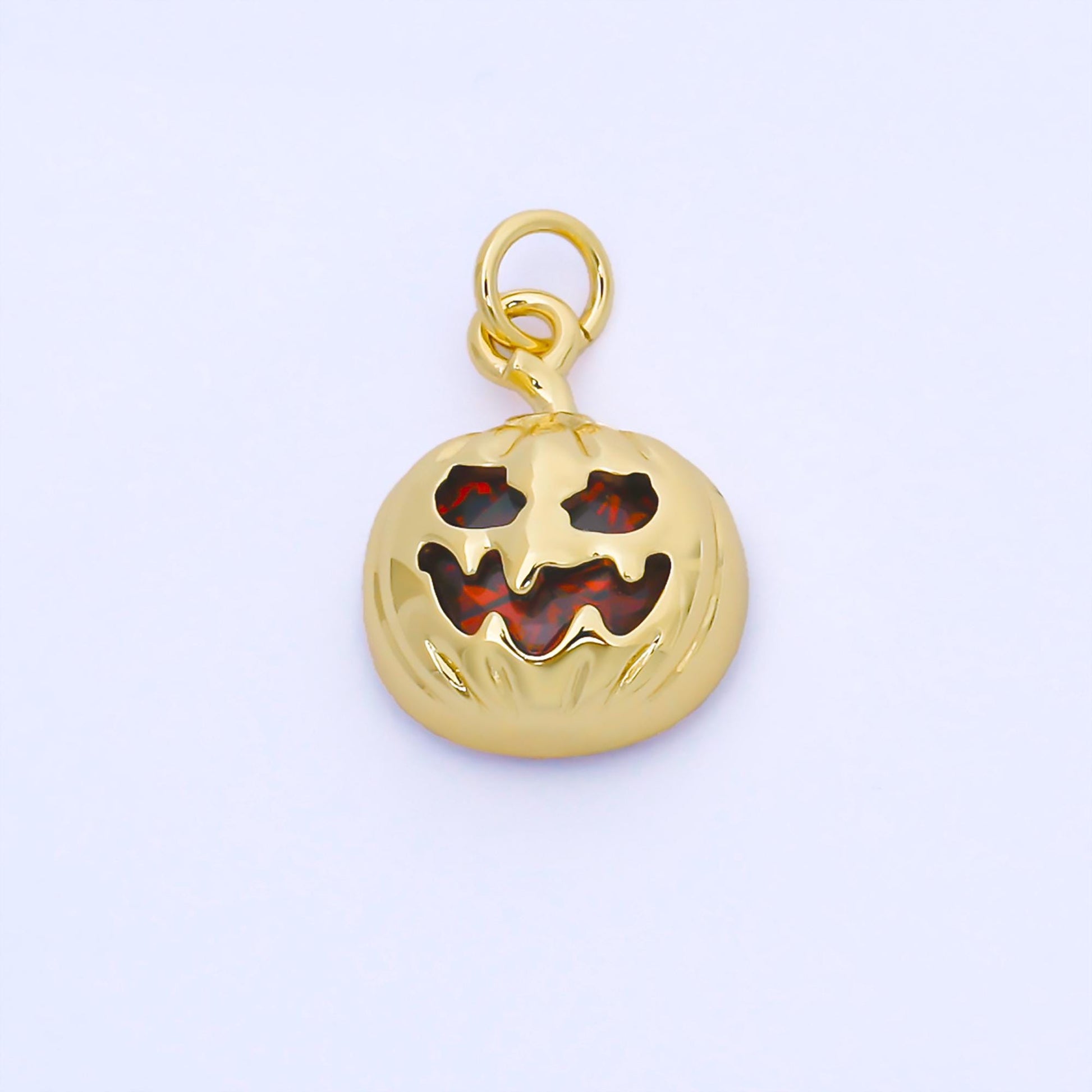 Red Cubic gold filled jack o lantern pumpkin face cz micro pave charm bracelet necklace earring pendant for halloween jewelry making, AF1565