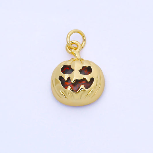 Red Cubic gold filled jack o lantern pumpkin face cz micro pave charm bracelet necklace earring pendant for halloween jewelry making, AF1565