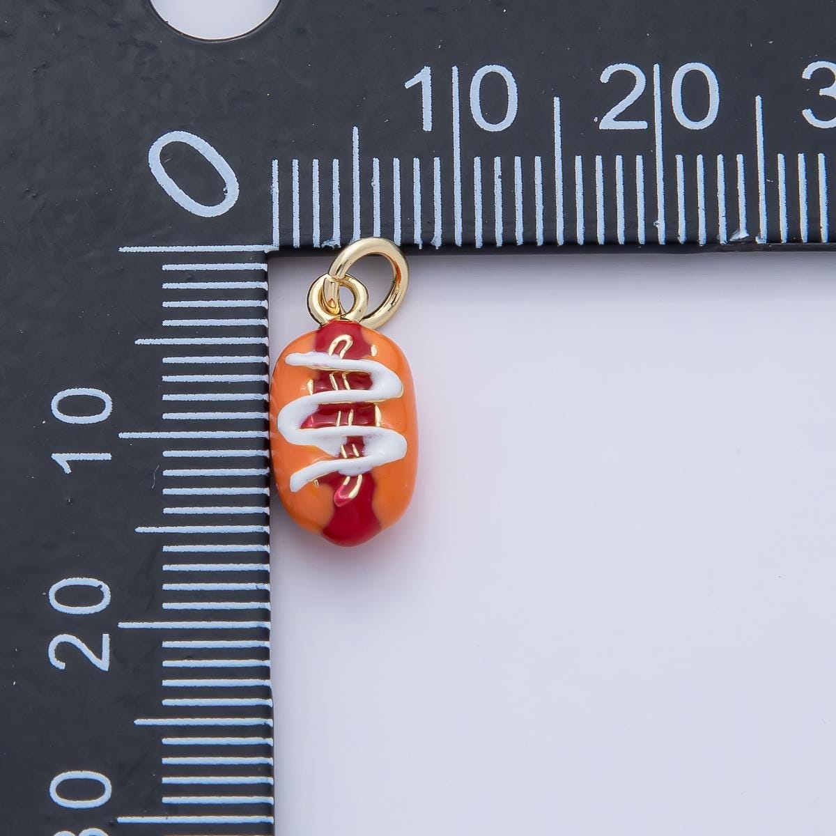 18K Gold Filled Hot Dog Enamel 3D Multidimensional Charm Necklace Bracelet Earring DIY Jewelry Making Supply Game Night Snack | AF1476