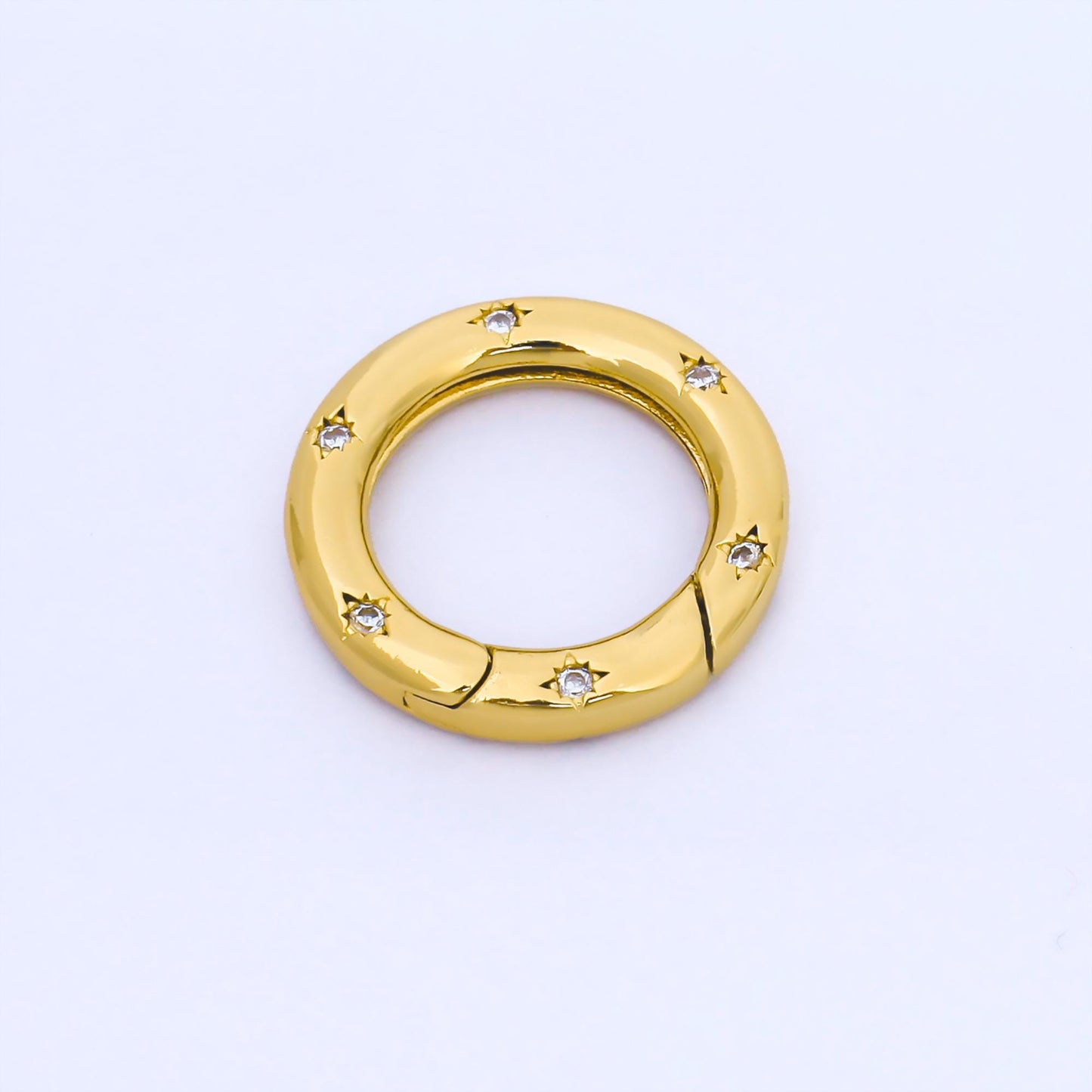 Micro pave cz gold spring gate ring, 18mm push gate ring, charm holder clasp for connector, enhanced clasp wristlet holder Z-1489