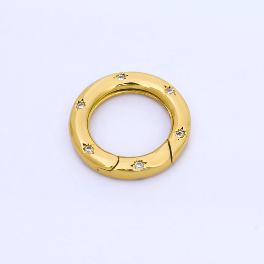 Micro pave cz gold spring gate ring, 18mm push gate ring, charm holder clasp for connector, enhanced clasp wristlet holder Z-1489