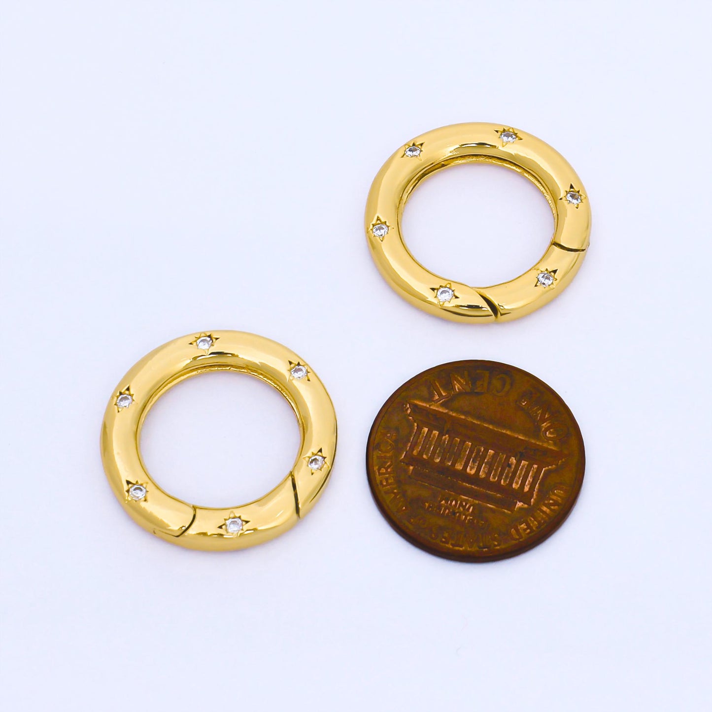 Micro pave cz gold spring gate ring, 18mm push gate ring, charm holder clasp for connector, enhanced clasp wristlet holder Z-1489