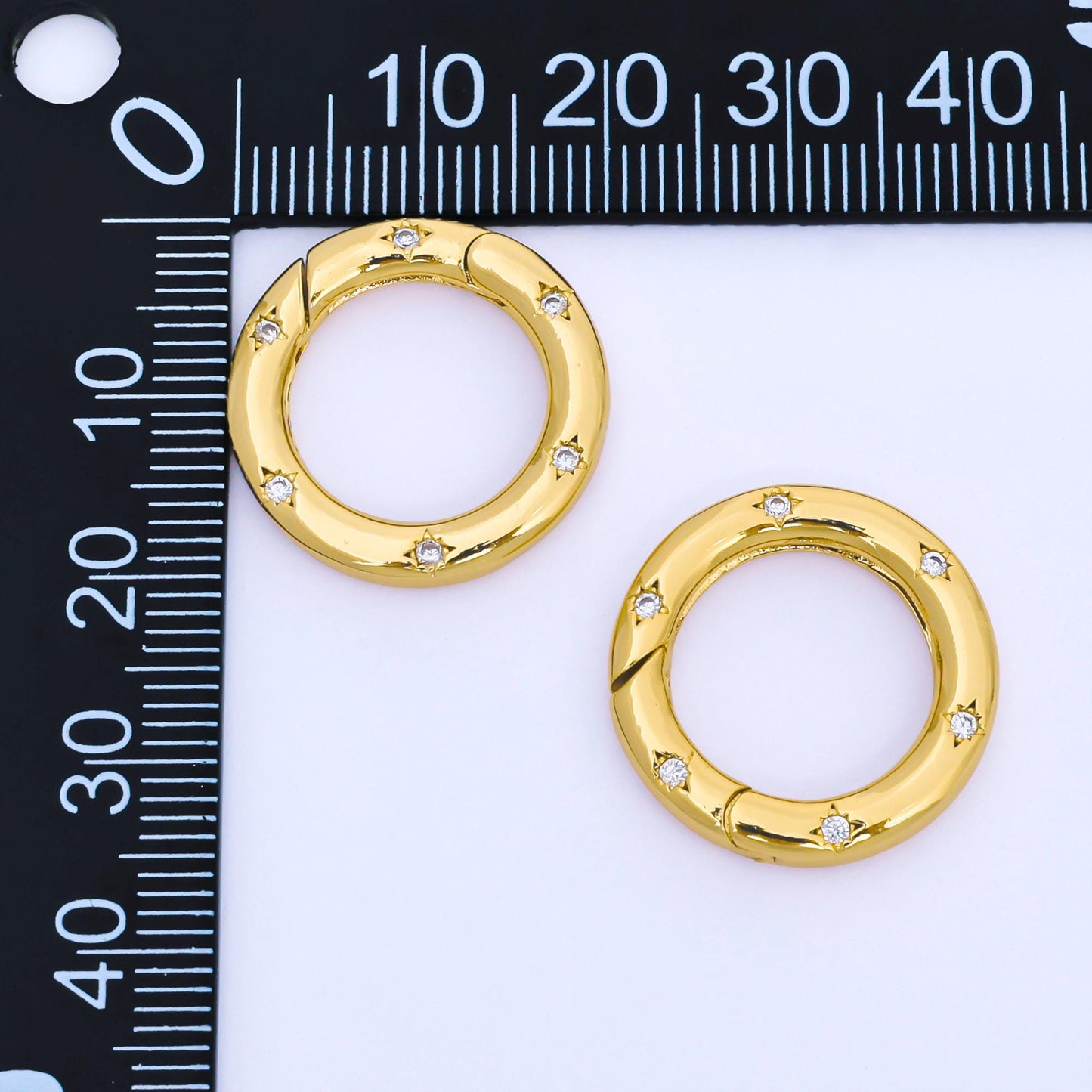 Micro pave cz gold spring gate ring, 18mm push gate ring, charm holder clasp for connector, enhanced clasp wristlet holder Z-1489