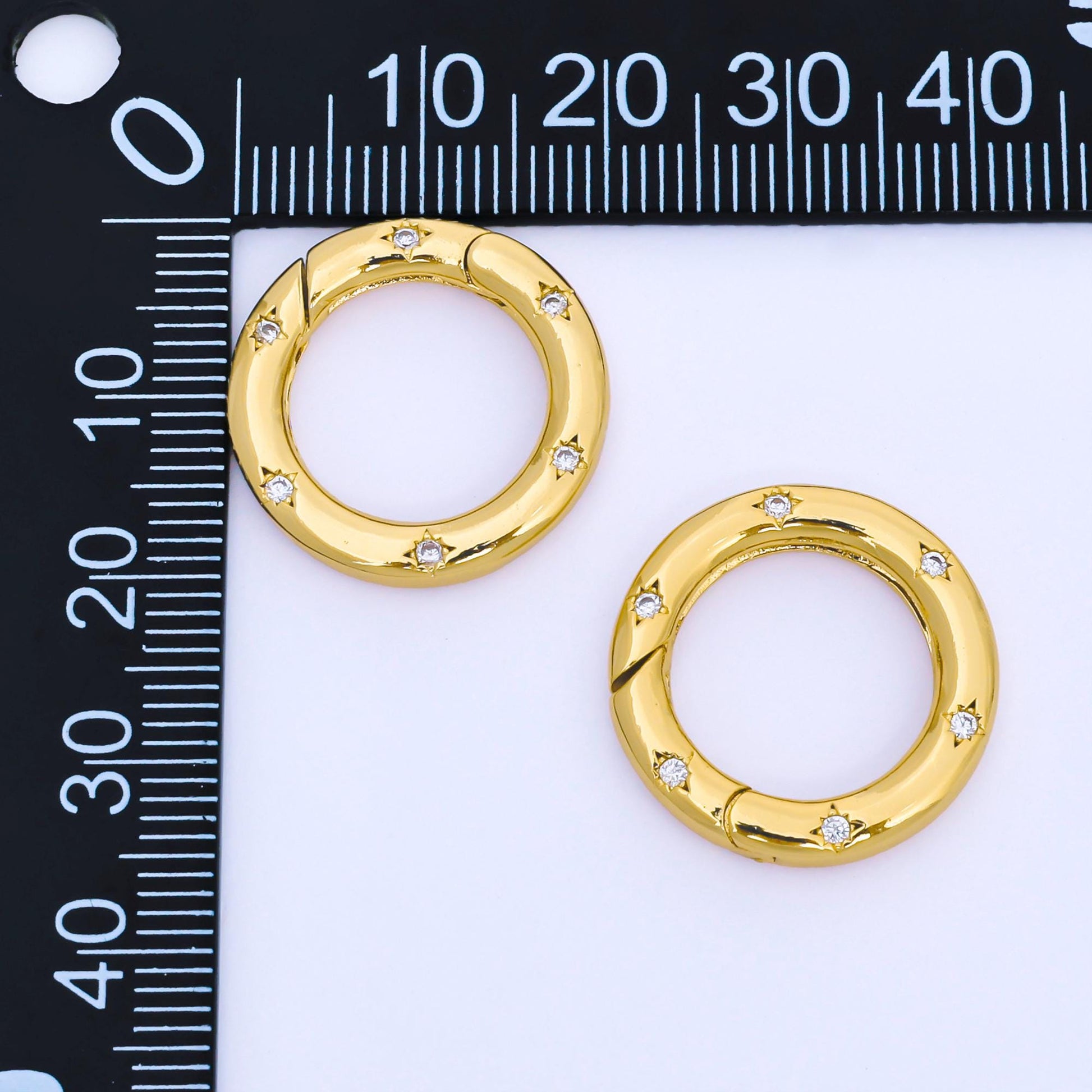 Micro pave cz gold spring gate ring, 18mm push gate ring, charm holder clasp for connector, enhanced clasp wristlet holder Z-1489