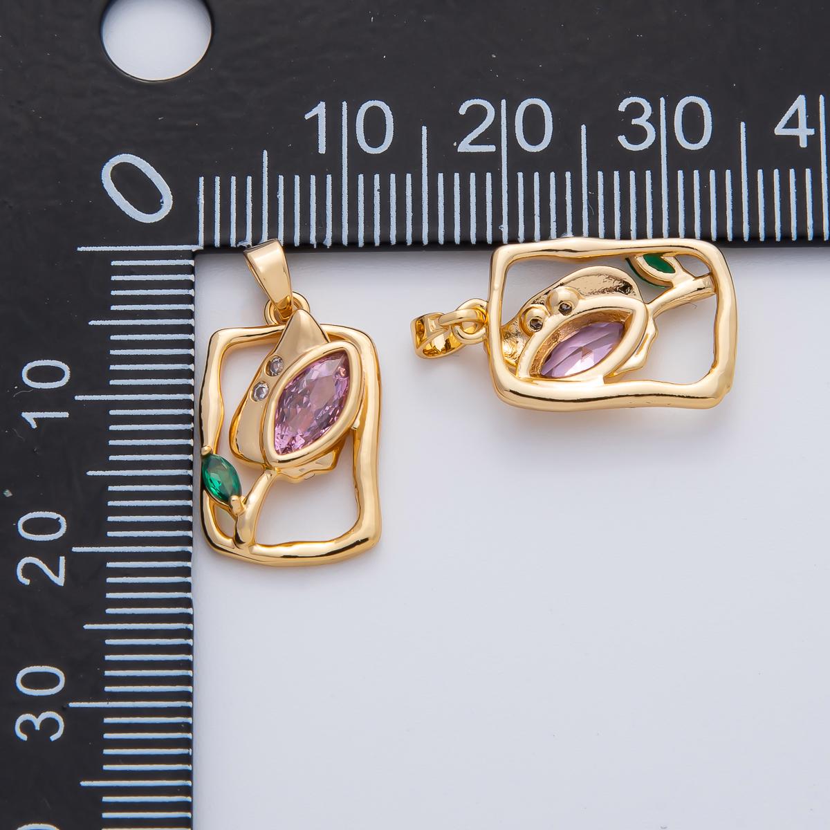 18K Gold Filled Purple CZ Tulip Flower Molten Rectangular Pendant Cubic Zirconia DIY Necklace Pendant for Minimalist Jewelry Supply | AF1186