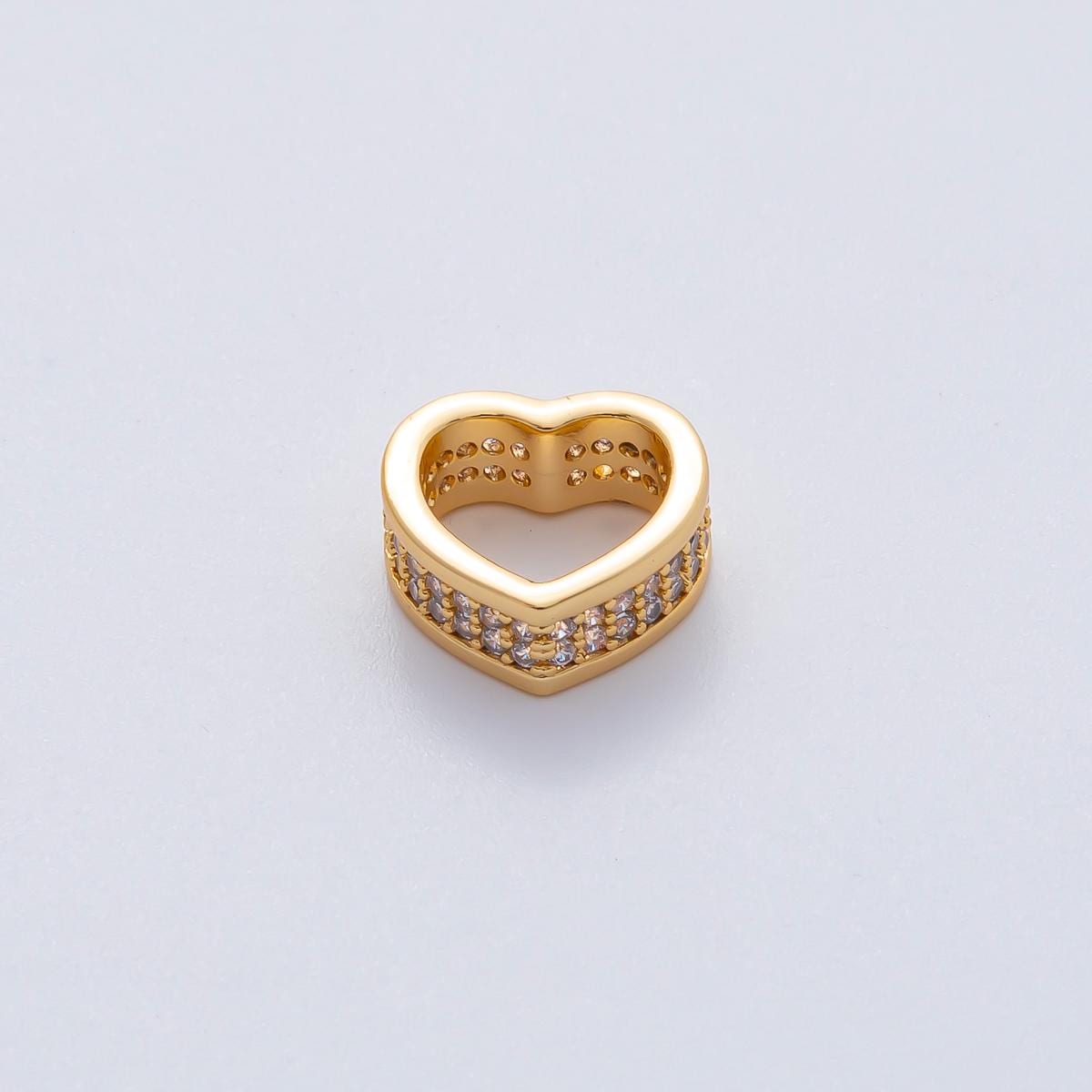 18K Gold Filled 12.8mm Micro Paved CZ Heart Rondelle Spacer Bead Finding for DIY Jewelry Necklace Bracelet Making Tube Connector | B407