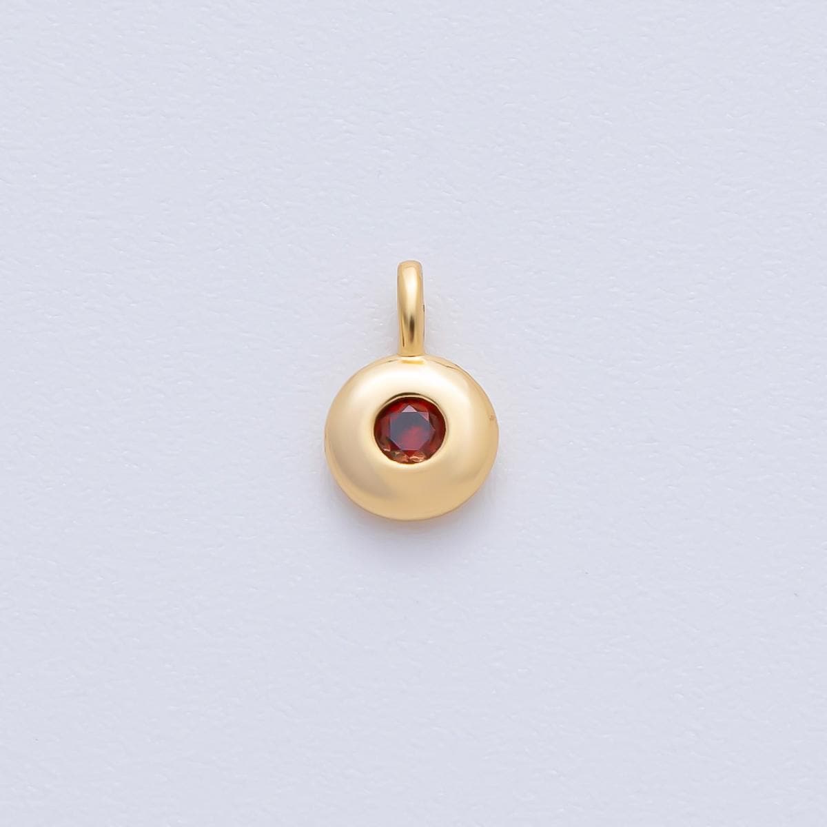 18K Gold Filled 8.5mm Brown, Red, Green CZ Round Accent Dainty Flush Setting Disc Drop Charm | AF1153 ~ AF1158