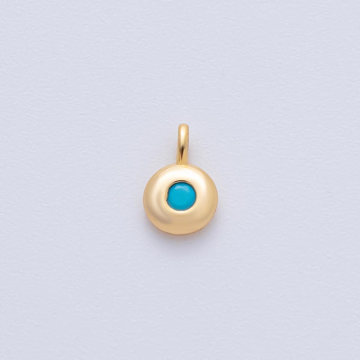 18K Gold Filled 8.5mm Brown, Red, Green CZ Round Accent Dainty Flush Setting Disc Drop Charm | AF1153 ~ AF1158