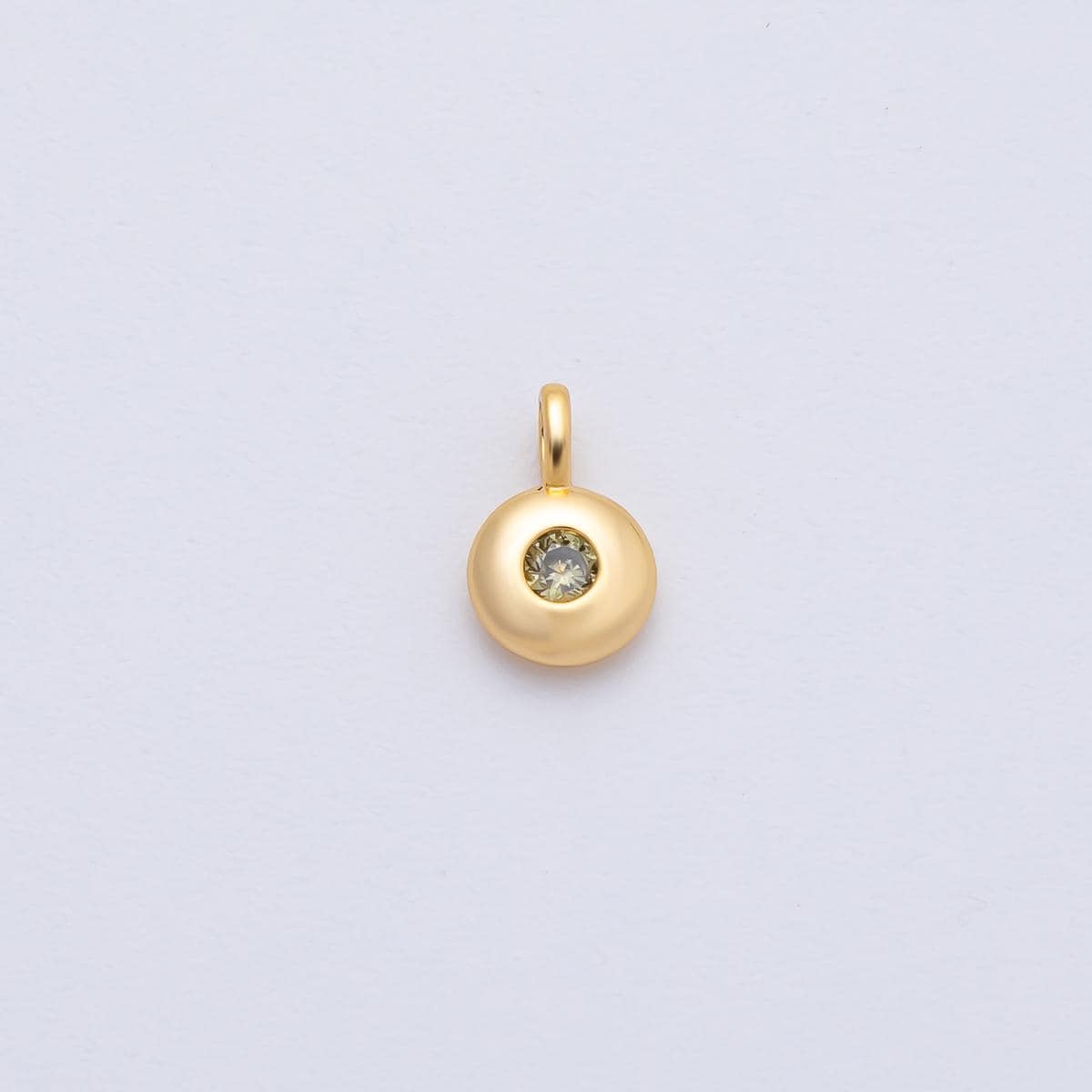 18K Gold Filled 8.5mm Brown, Red, Green CZ Round Accent Dainty Flush Setting Disc Drop Charm | AF1153 ~ AF1158