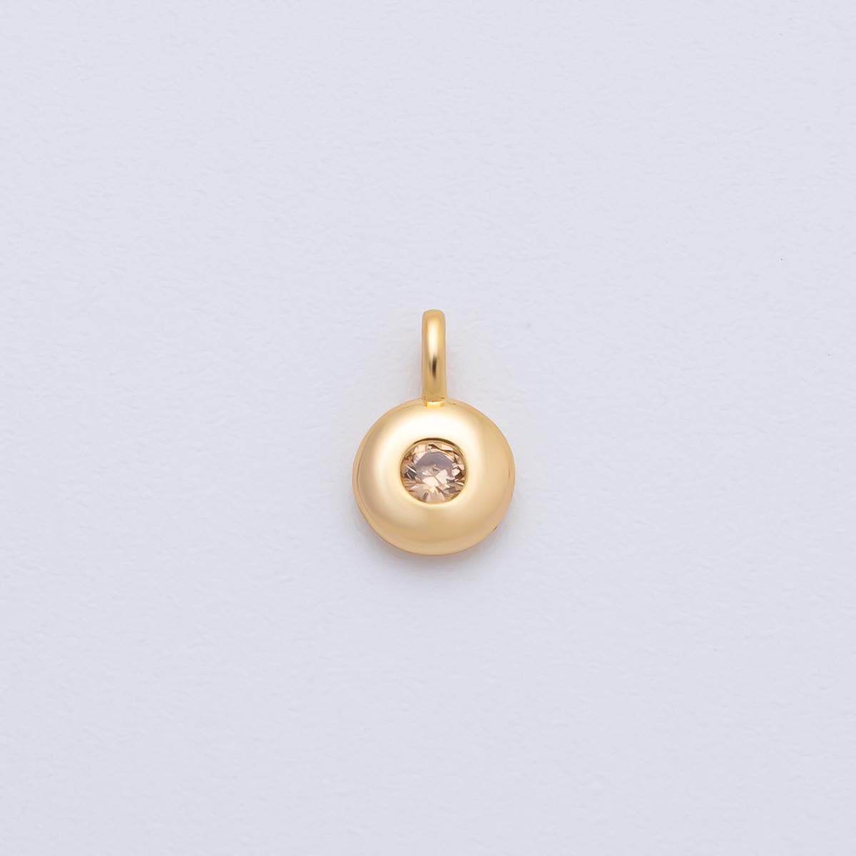 18K Gold Filled 8.5mm Brown, Red, Green CZ Round Accent Dainty Flush Setting Disc Drop Charm | AF1153 ~ AF1158