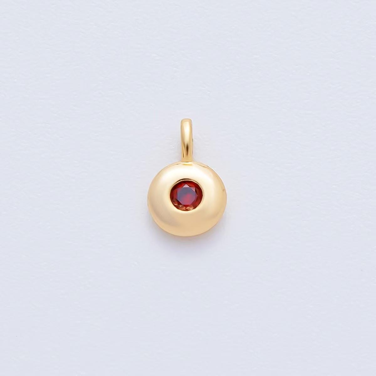 18K Gold Filled 8.5mm Brown, Red, Green CZ Round Accent Dainty Flush Setting Disc Drop Charm | AF1153 ~ AF1158