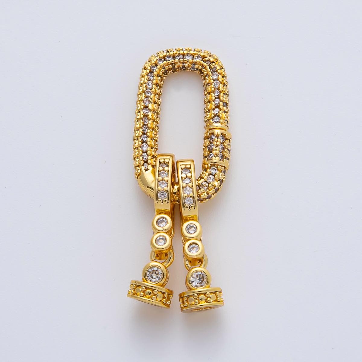 Cubic Zirconia Gold Cord End Cap Clasps with Carabiner Charm Holder for Paracord Beaded Necklace Making Z-A1469