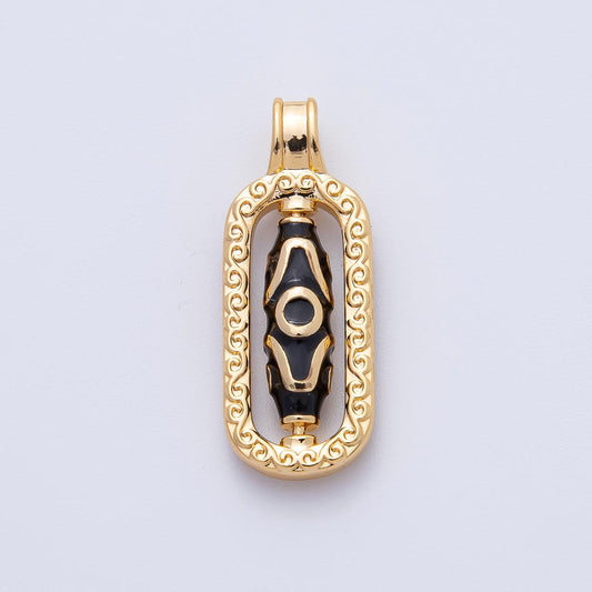 18K Gold Filled 29mm Black Hand-painted Enamel Tibetan Dzi Bead Drop Pendant | AF1145