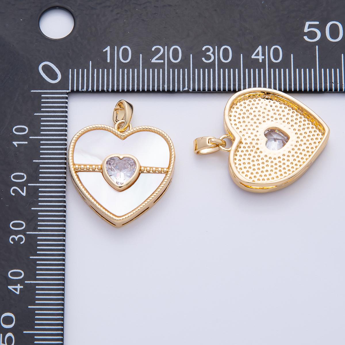 18K Gold Filled 26mm Clear CZ Shell Pearl Bezel Heart Pendant | AF1146