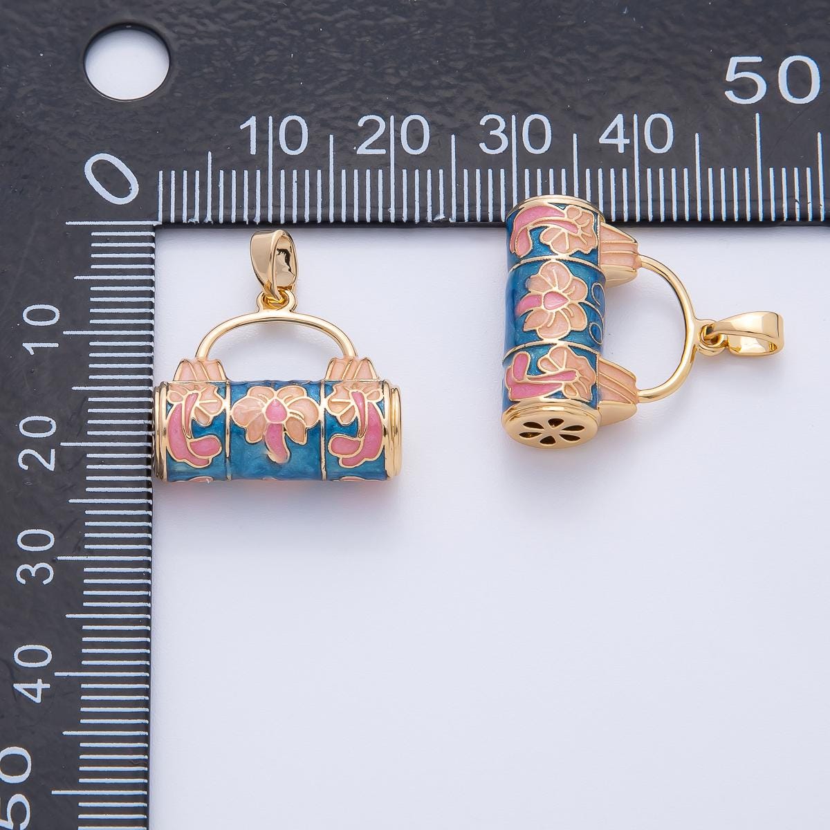 18K Gold Filled 23mm Multicolor Enamel Duffle Picnic Bag Pendant | AF1147