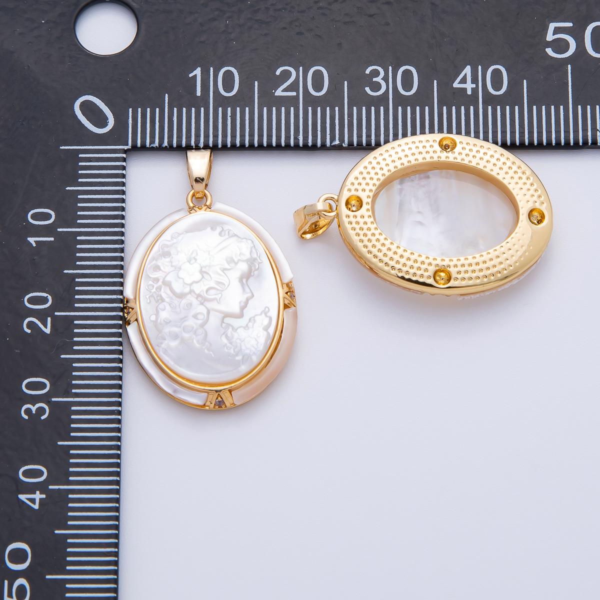 18K Gold Filled 30.5mm Women Girl Princess Portraits Silhouette Bezel Oval Pendant | AF1148