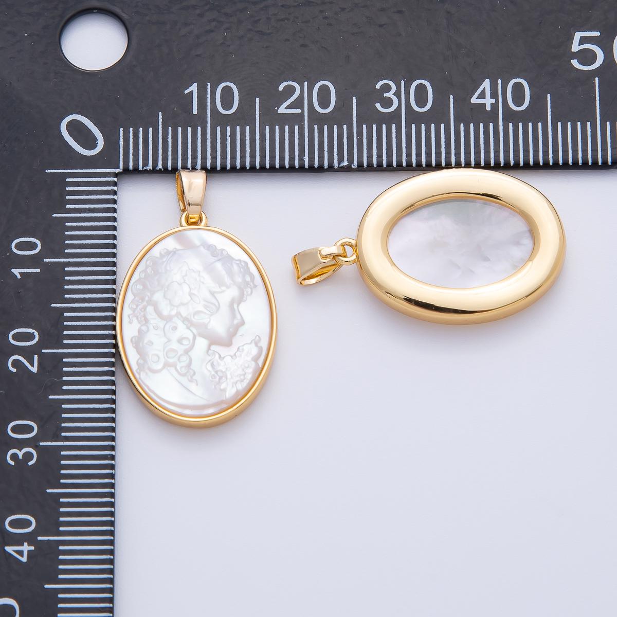 18K Gold Filled 28mm Women Girl Princess Portraits Silhouette Bezel Oval Pendant | AF1149