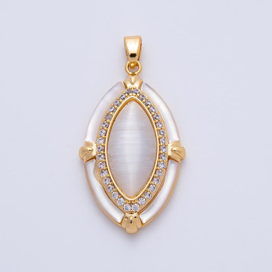 18K Gold Filled 34mm Micro Paved CZ Butterfly Shell Minimalist Oval Medallion Drop Pendant | AF1150