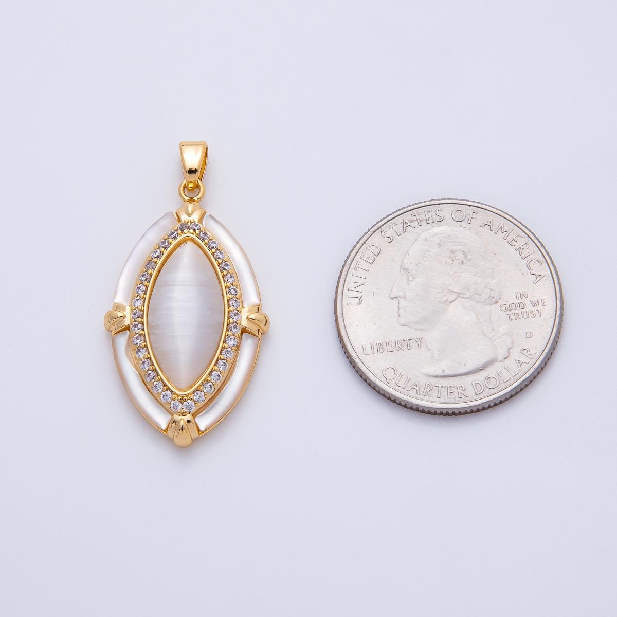 18K Gold Filled 34mm Micro Paved CZ Butterfly Shell Minimalist Oval Medallion Drop Pendant | AF1150