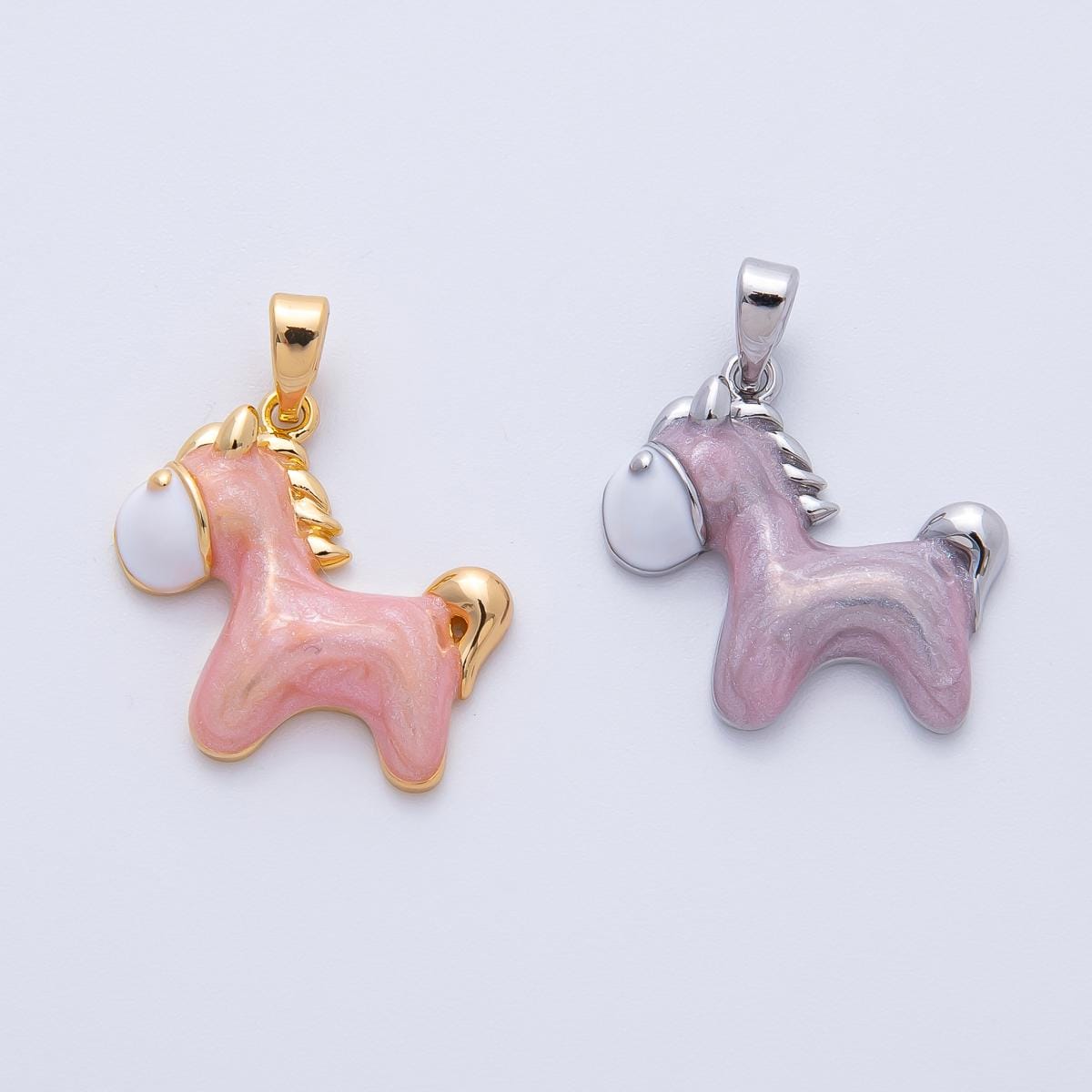 18K Gold Filled 23mm Purple, Pink Enamel Pony Horse Animals Pendant | AF1151 AF1152
