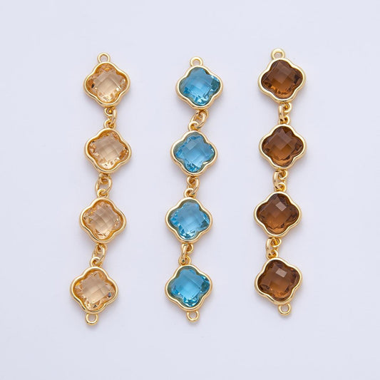 18K Gold Filled 49mm Blue, Brown, Champagne Clover CZ Linked Charm Connector | Y163 Y164