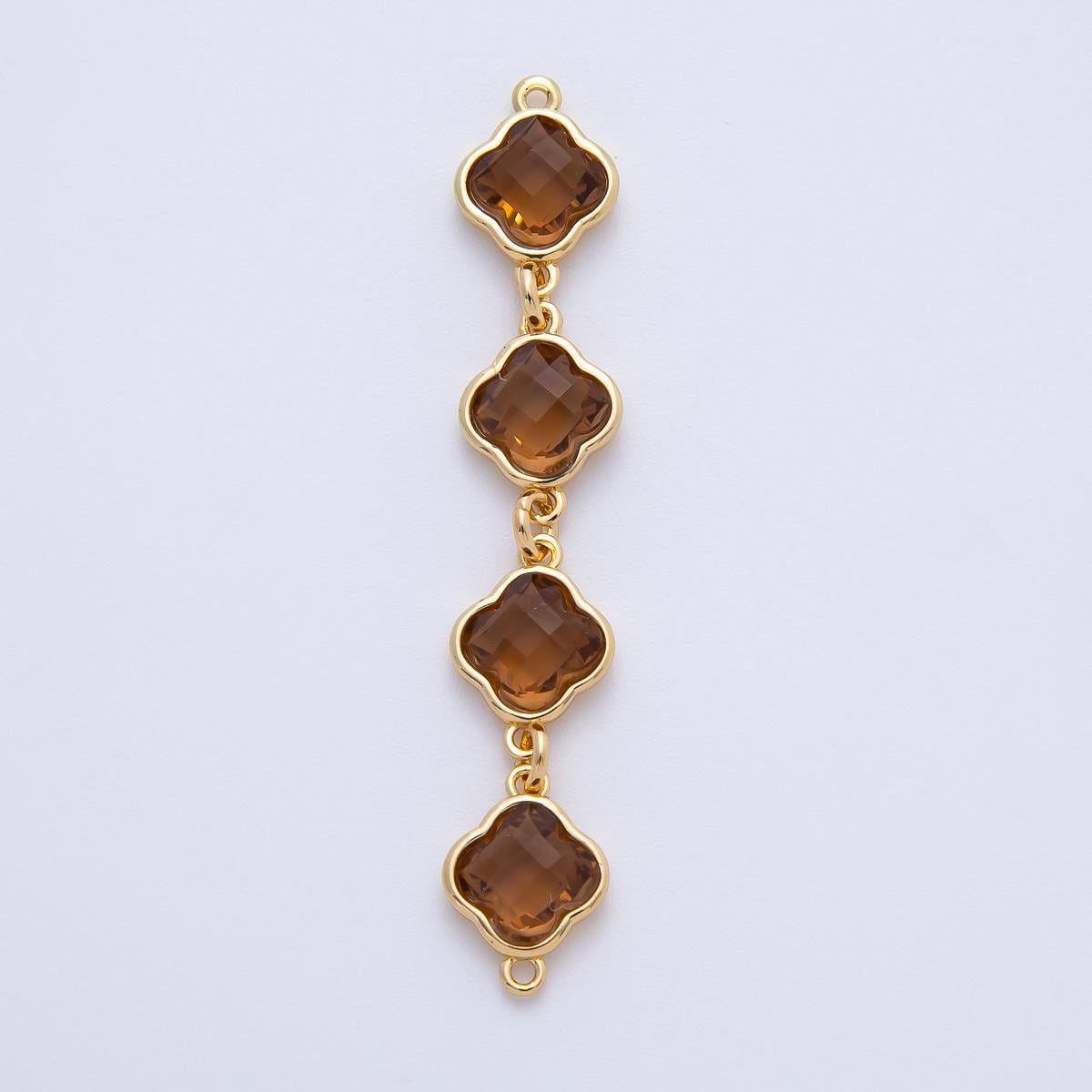 18K Gold Filled 49mm Blue, Brown, Champagne Clover CZ Linked Charm Connector | Y163 Y164