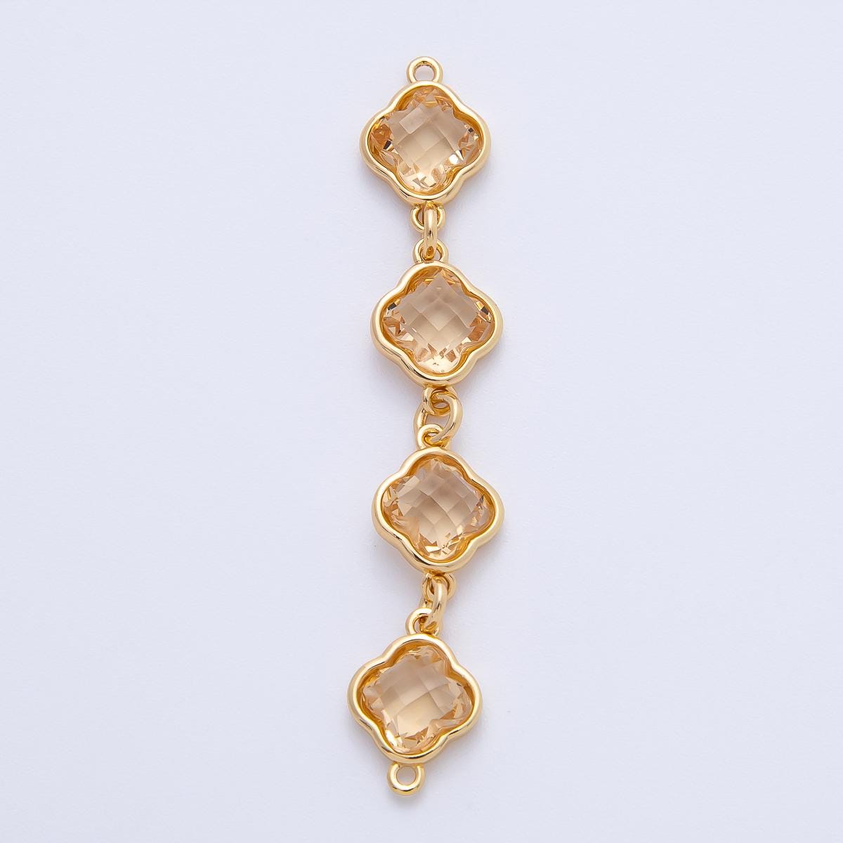 18K Gold Filled 49mm Blue, Brown, Champagne Clover CZ Linked Charm Connector | Y163 Y164